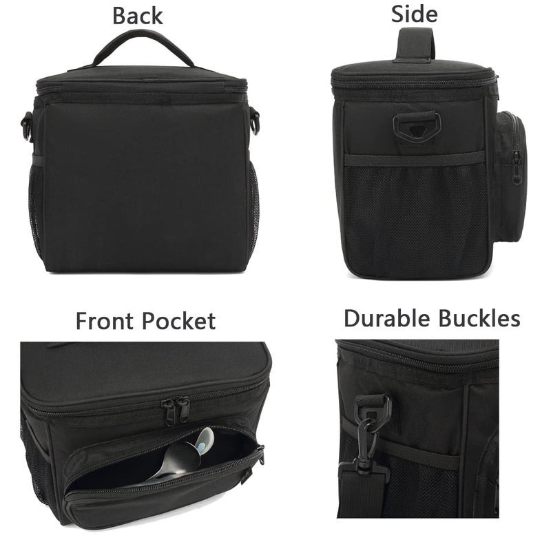 FlowFly Insulated Reusable Lunch Bag Adult Large Lunch Box for Women and Men with Adjustable Shoulder Strap,Front Zipper Pocket and Dual Large Mesh Side Pockets, Black - Image 5